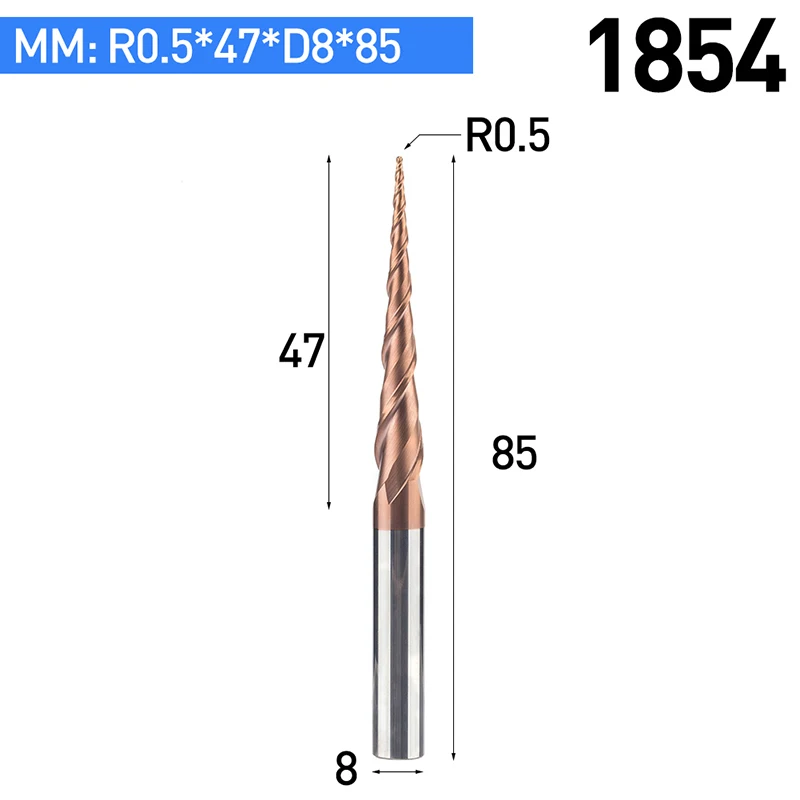 1 шт. HRC55 коническая шаровая Концевая фреза с вольфрамовым твердосплавным покрытием конус с ЧПУ фреза D4-D10mm гравировальный станок - Длина режущей кромки: 1854