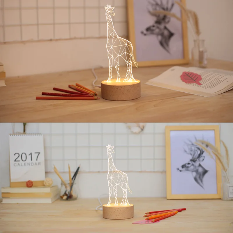 Новое поступление, платье с мультипликационным принтом «Жираф» 3D светодиодный ночной Светильник USB Декор лампа настольная лампа День рождения подарок для маленьких девочек
