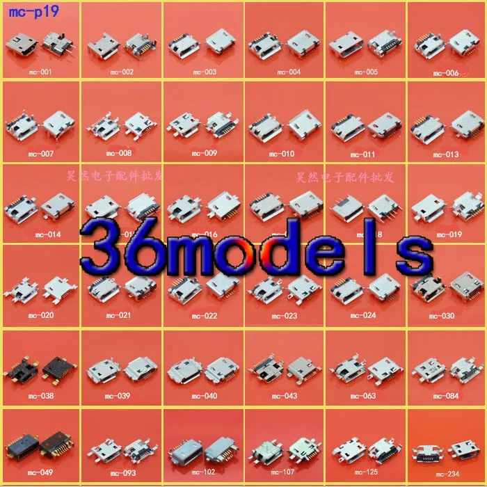 JCD 36 шт./l 36 моделей micro usb jack 5 p 5 контактов мини usb разъем для samsung для htc для lenovo для zte. мобильный телефон планшетный ПК