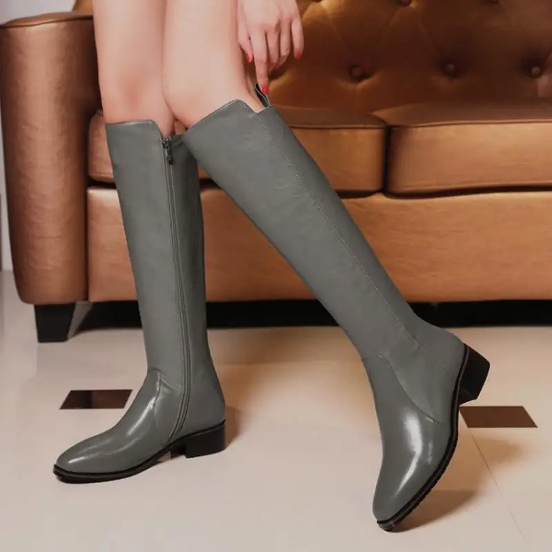 RizaBina/женские зимние сапоги; обувь из натуральной кожи; женские сапоги до колена на плоской подошве; модная дизайнерская обувь высокого качества; Размеры 33-42