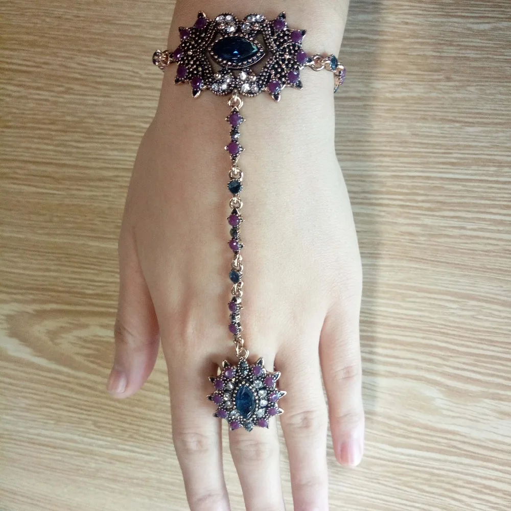 Турецкий очаровательный ручной браслет соединенный с кольцом на пальце цепочка