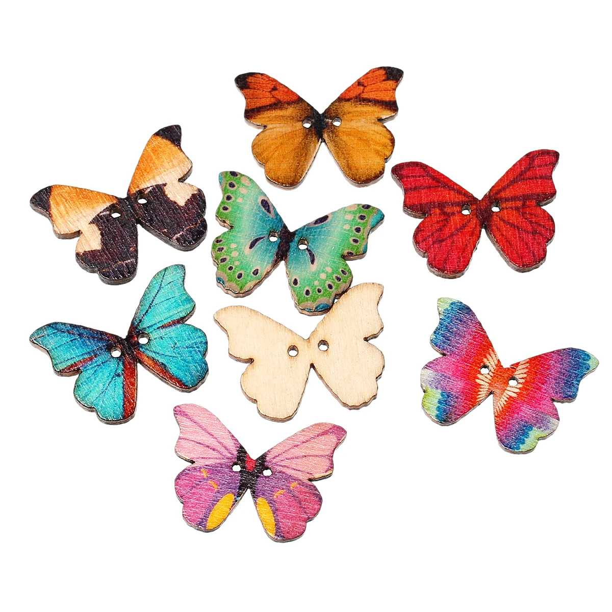 

Wood Sewing Scrapbooking Button Butterfly At Random Two Holes 28mm x 21mm,7 PCs