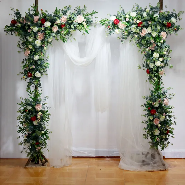 Artifical Roses with grass green wedding flower backdrop elegant