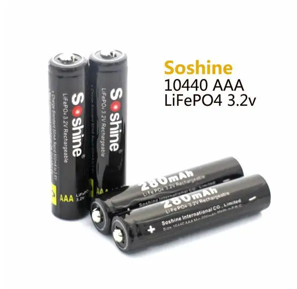 4 шт./лот Soshine 10440 аккумулятор 3,2 в 280 мАч LiFePO4 аккумулятор AAA с 2 разъемами для батарей+ батарейный блок