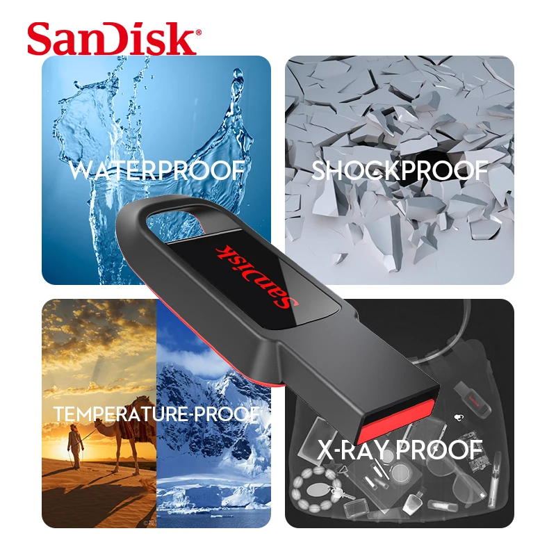 SanDisk USB флеш-накопитель 64 ГБ 32 ГБ 16 ГБ, шифрование, флеш-накопитель USB 2,0, металлическая карта памяти, запоминающее устройство, u-диск