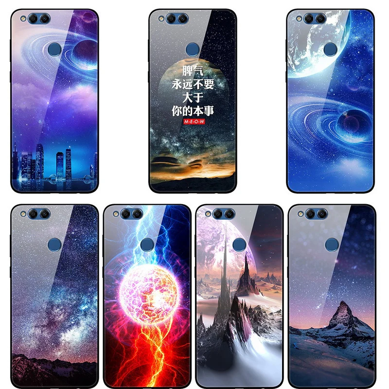 5,9" для huawei Honor 7X чехол из закаленного стекла задняя крышка Honor7X чехол для Honor 7 X coque Звездное витражное стекло чехол для телефона