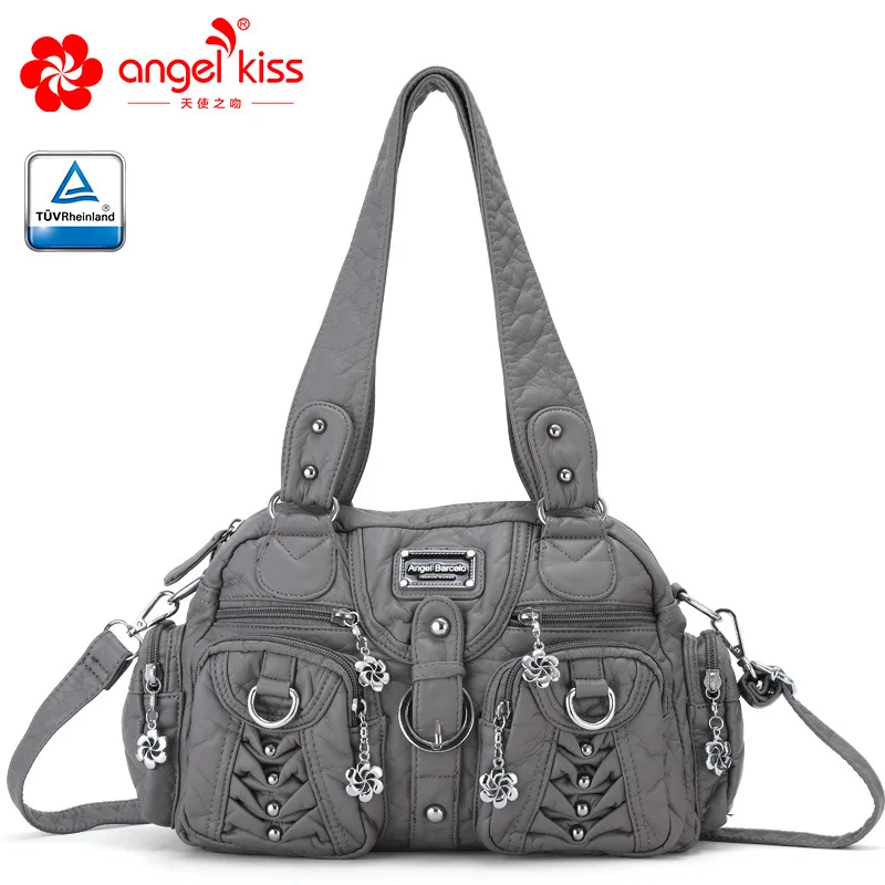 Luxury Women Shoulder Bags High Quality Soft PU Leather Crossbody Bags New Arrival Multi Pocket Travel Bags - Цвет: Серый