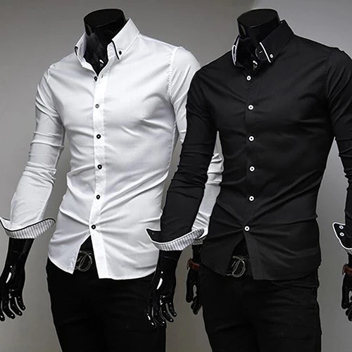 Новое поступление, Мужская модная повседневная приталенная рубашка с длинным рукавом и отложным воротником, Новое поступление