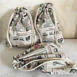 S 18x16cm YILE белье хлопок Drawstring многоцелевой органайзер Bag вечерние мешок подарков проиллюстрировано английский газета N8502-2 - Цвет: S 18x16cm