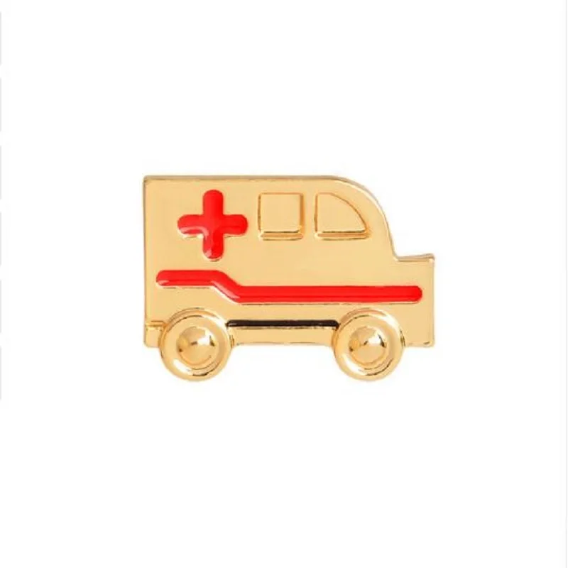 Значок скорой помощи, модная медицинская аварийная Автомобильная эмалированная металлическая брошь, модная индивидуальная аптечка, ювелирные изделия для медсестры - Окраска металла: gold
