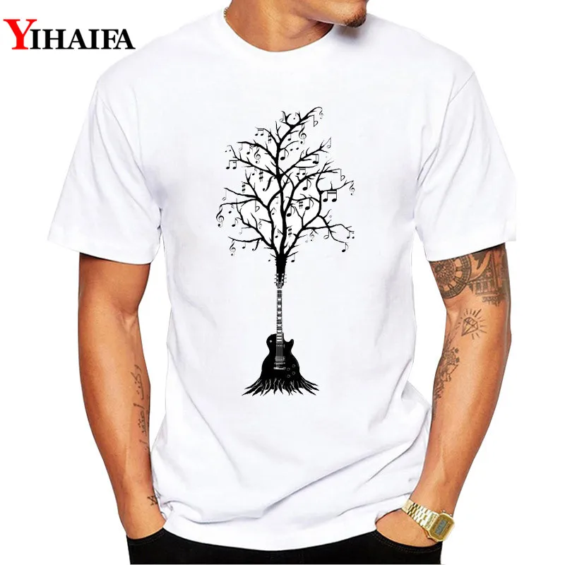 Креативная Мужская Футболка Slim Fit Graphic Tee Веселая музыкальная гитара дерево 3D Принт футболки повседневные белые топы