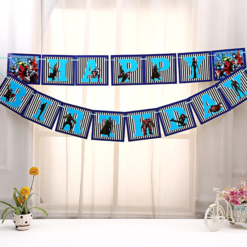 flag 15pcs Мультяшная геройская тематика столовая посуда тарелки салфетки флаг с днем рождения ребенка сувениры чашки вилки ребенок душ вечерние принадлежности и декор - Цвет: flag 15pcs
