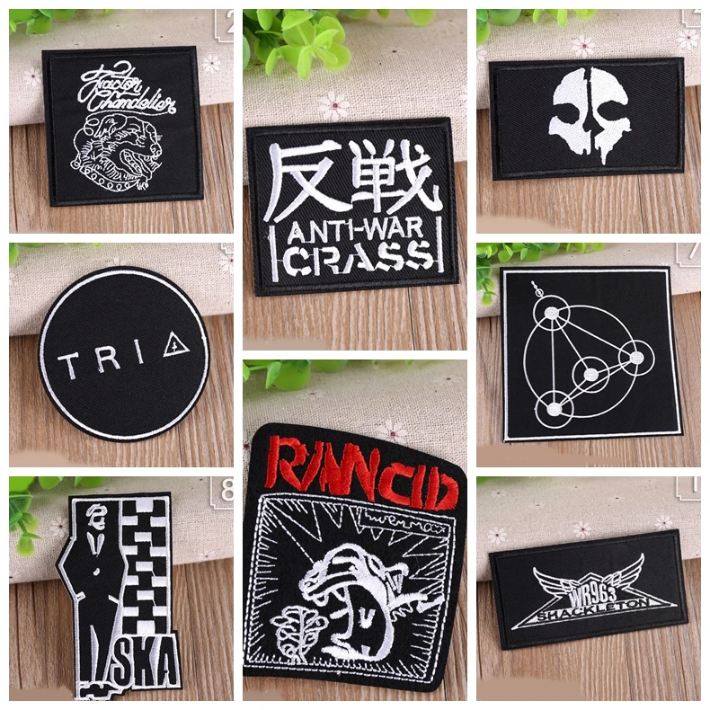 

Personality Creative series Anti war Punk Embroidery Patches Backpack Stickers Fabric Iron on Clothes Skeleton Skull Appliques