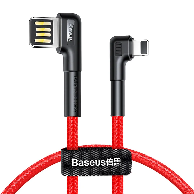 Baseus двойной L изгиб дизайн USB кабель для iPhone 2.4A быстрое зарядное устройство кабель передачи данных для iPhone Xs X XR 8 7 6 Plus - Цвет: Красный