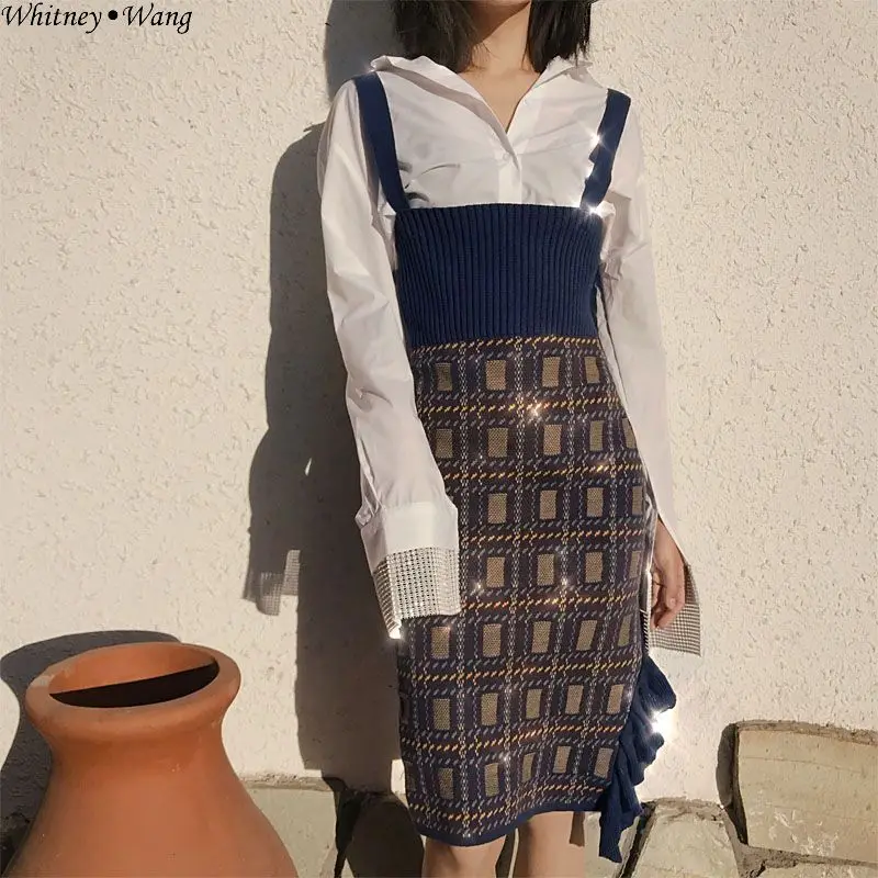 Уитни Ван 2018 осень зима модная уличная Винтаж стиль цвета контраст плед Танк