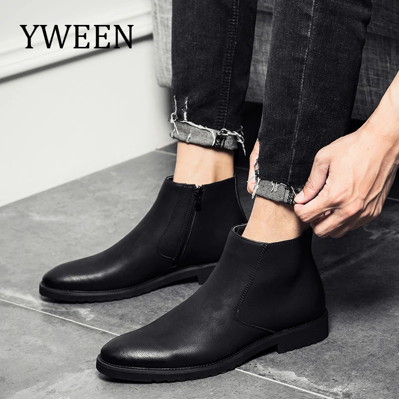 YWEEN Men Leather Chelsea Boots Autumn Winter Men Boots Fashion Leather Boots For Men цена YWEEN Men Leather Chelsea Boots Autumn Winter Men Boots Fashion Leather Boots For Men цены онлайн