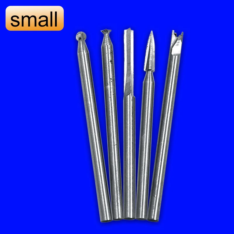Electric woodworking engraving and milling cutter Root carving and polishing head Root carving tool 3mm handle - Color: small 5pcs