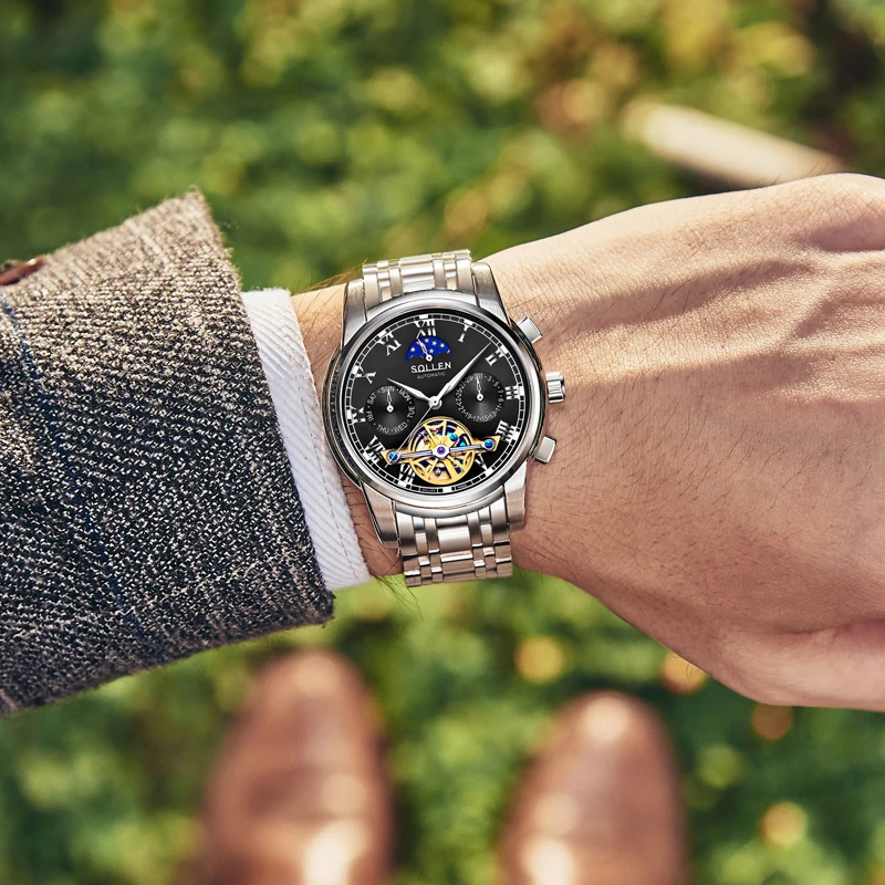Лидирующий бренд Модные механические часы Стальные мужские часы Автоматические полые турбийон мужские светящиеся мужские водонепроницаемые наручные часы Relojes