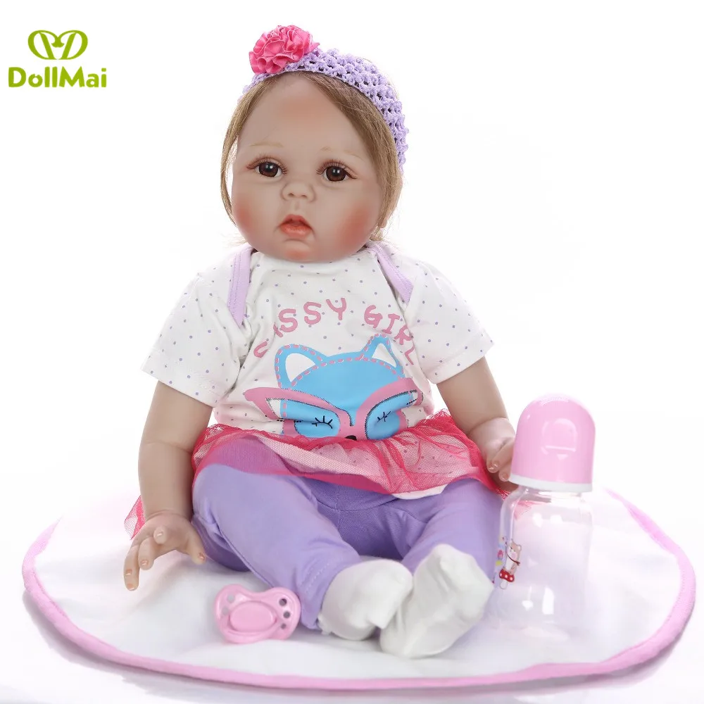 22 дюймов 55 см reborn baby doll для девочек подарок bebes reborn de силиконовые настоящие куклы для новорожденных