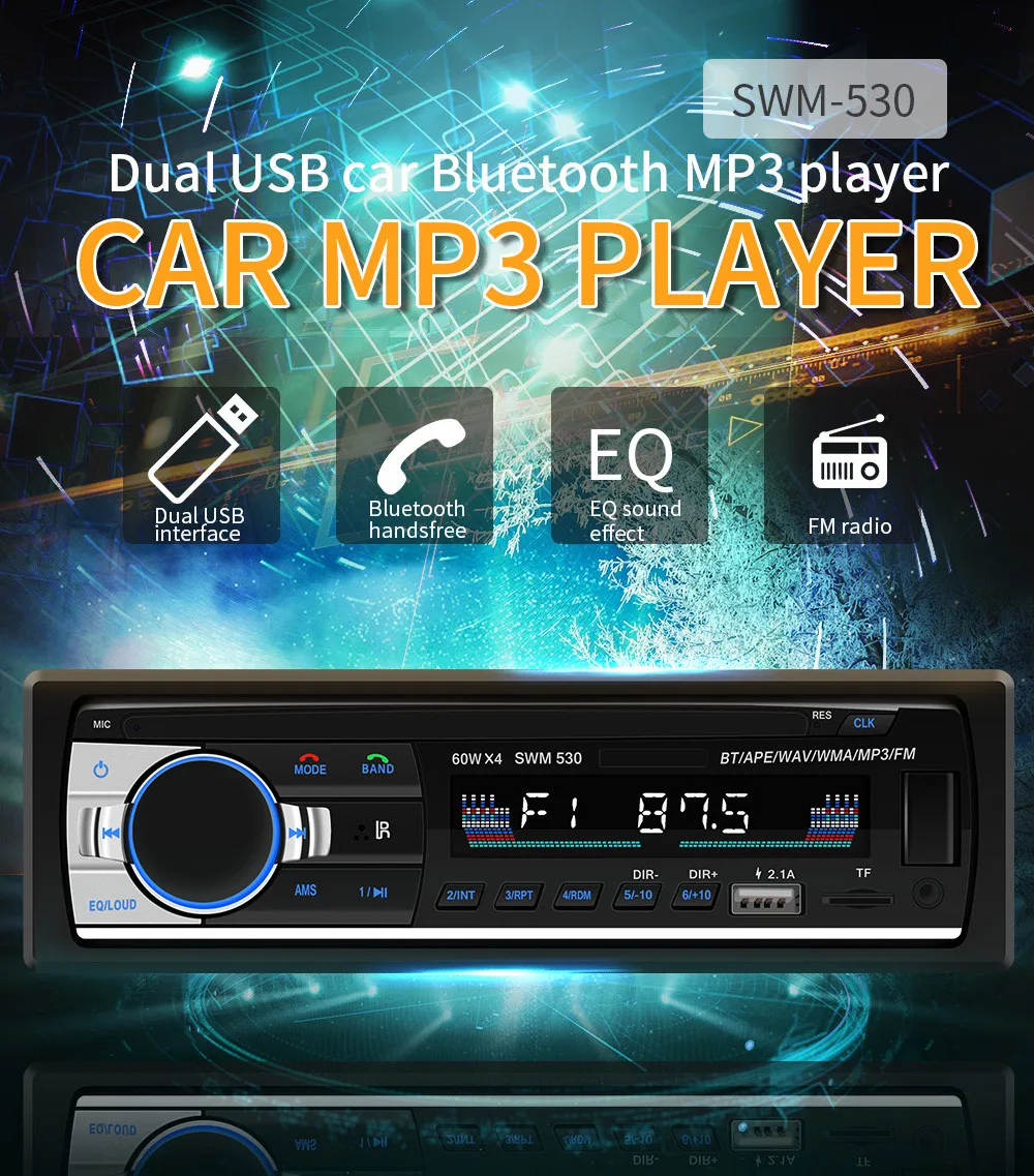 1 Din Bluetooth V2.0 FM вход ИК приемник Пульт дистанционного управления автомобильный стерео аудио SD USB MP3 Автомагнитола 12 в TF дополнительный автомобильный Стайлинг