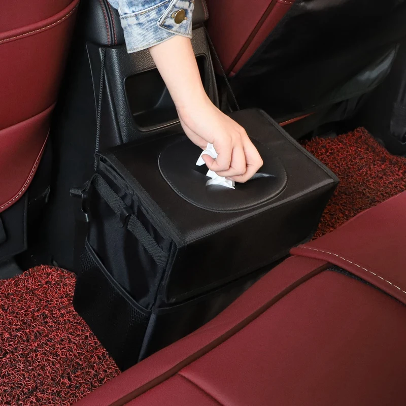 Quality Car Trash Can With Lid Premium Waterproof Car Trash Bag Hanging For Headrest With 3 Storage Pockets Auto Accessories S