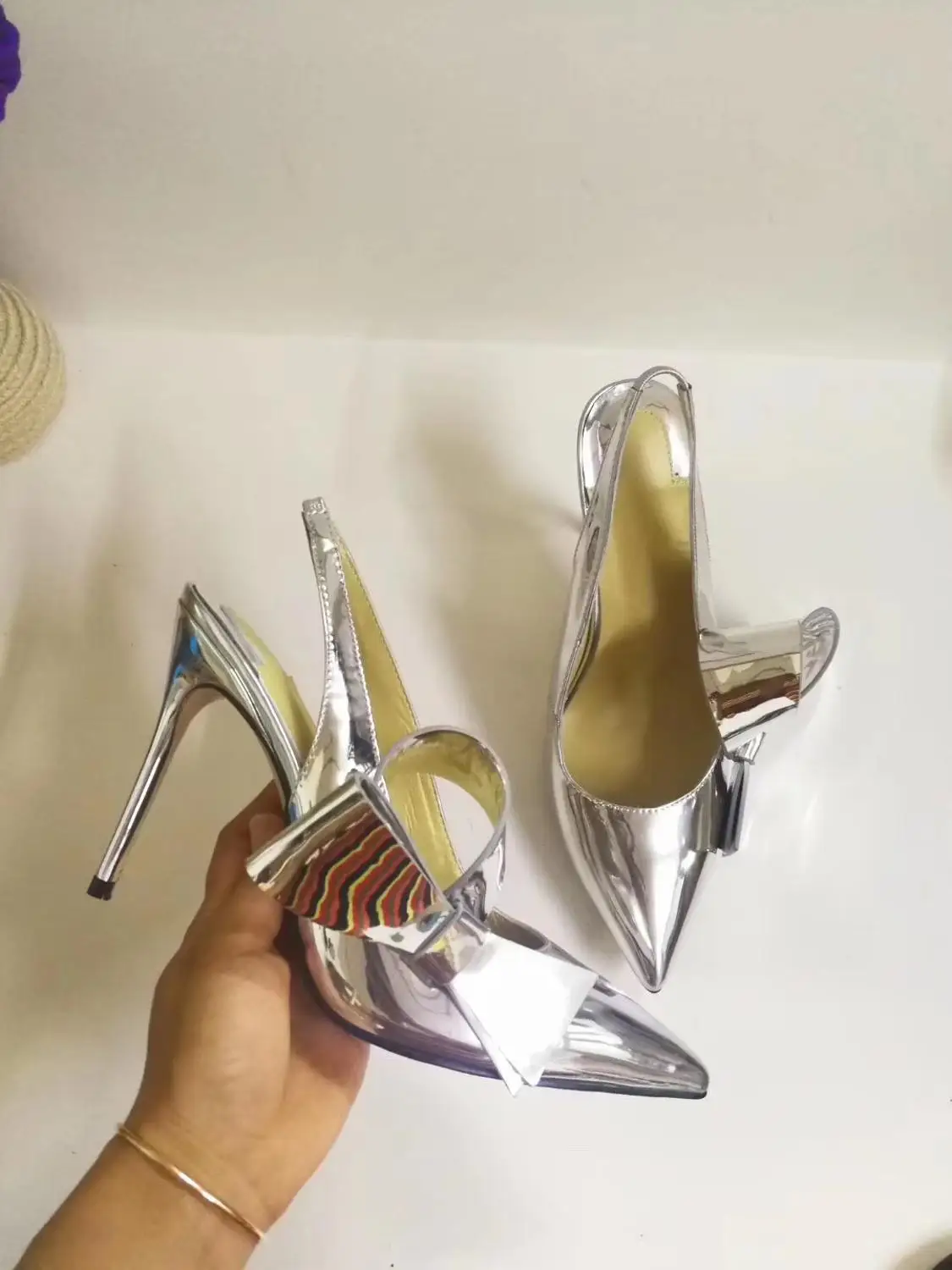 Gold High Heels Shoes Party Thin Heels Woman Shoes With Pretty Decoration Brand Pointed Toe Single Female Pumps WENZHAN A96-20
