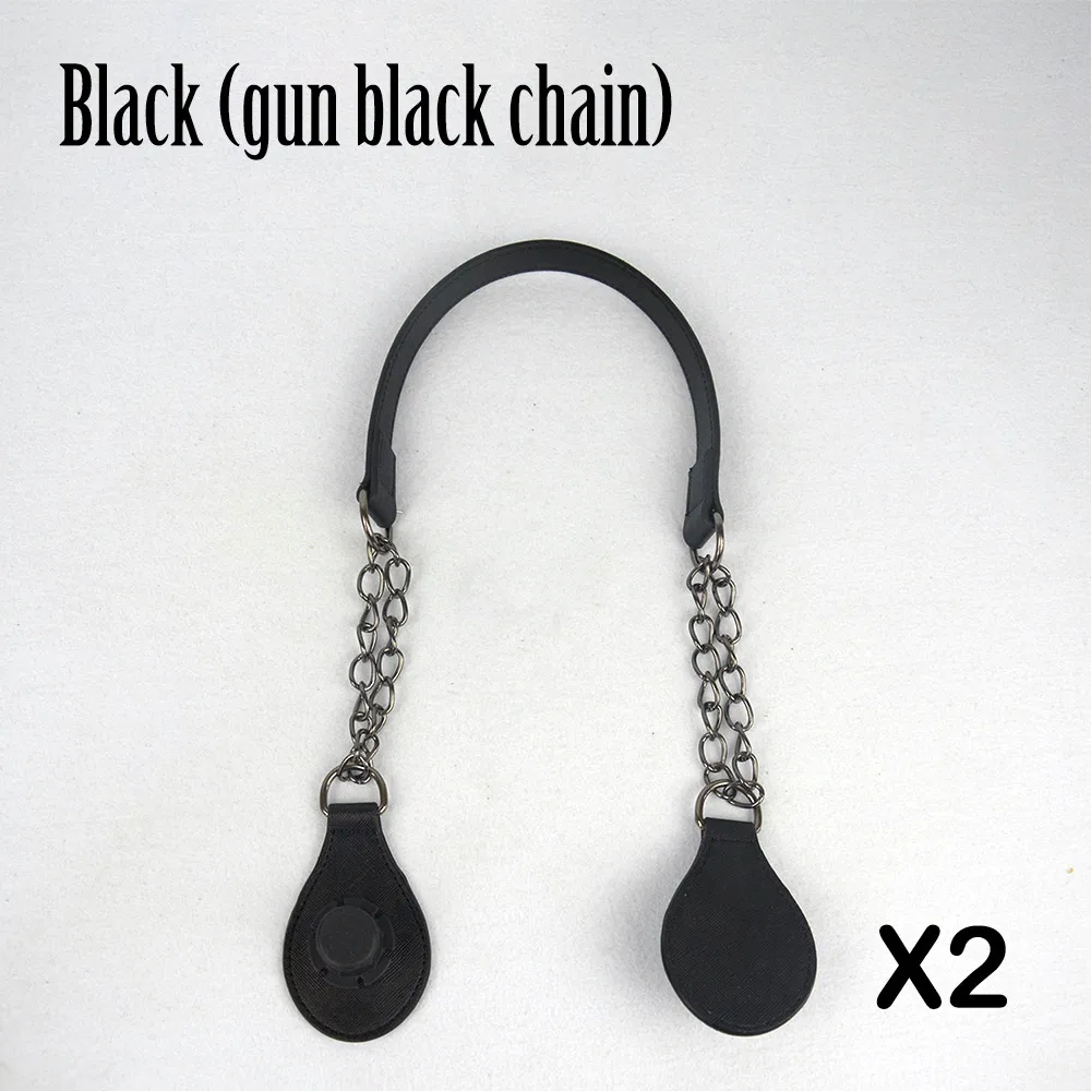 black gun black Новая пара краев с цветочным рисунком, кожа PU, ручка с цепочкой, двойная металлическая цепь для O, сумка для EVA Obag, женская сумка - Цвет: black gun black
