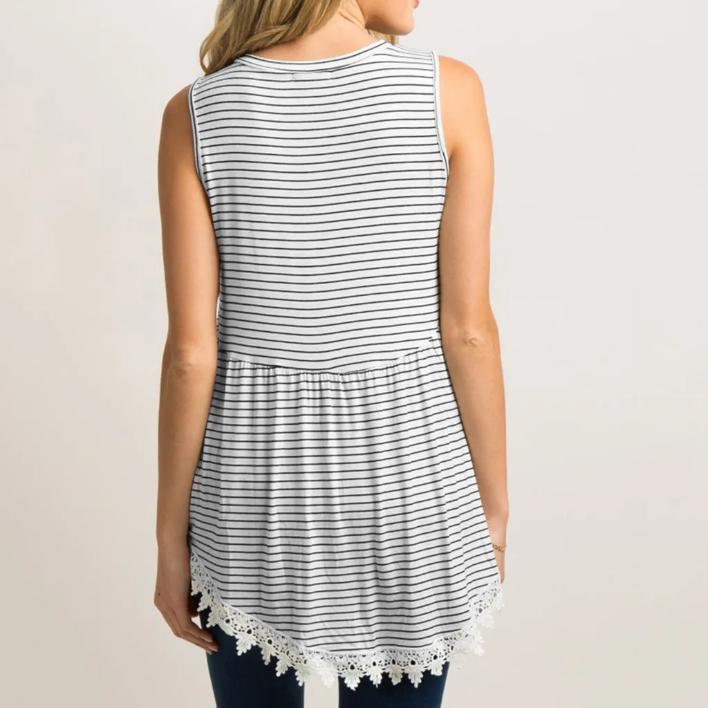 Pregnancy Shirt Ladies Women Breastfeeding Striped Sleeveless Blouse Tops Lace Shirt Lactancia Ropa Cotton Clothing For Mothers