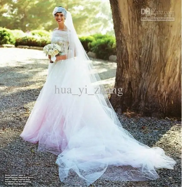 2018 vestido de noiva Элегантный Anne Hathaway свадебное платье Mariage халат без бретелек декольте тюль кружево Пол Длина Свадебные платья