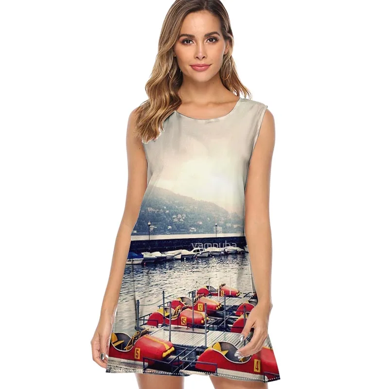 Винтажное цветное летнее платье с милым принтом собак женское сексуальное мини