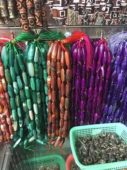 

Full strand 16" Rainbow Tibetan Dzi Beads 40x10mm, Tibetan Agate Beads rice barrel cilinder Blue Agate Tibetan Agate Stones brow