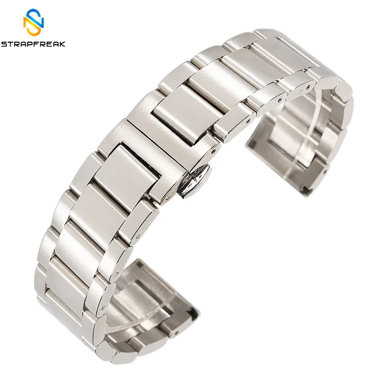 silver 18 мм, 20 мм, 22 мм, 24 мм, нержавеющая сталь, ремешок для часов, браслет для часов, браслет, Бабочка, черный, серебристый, розовое золото - Цвет ремешка: silver