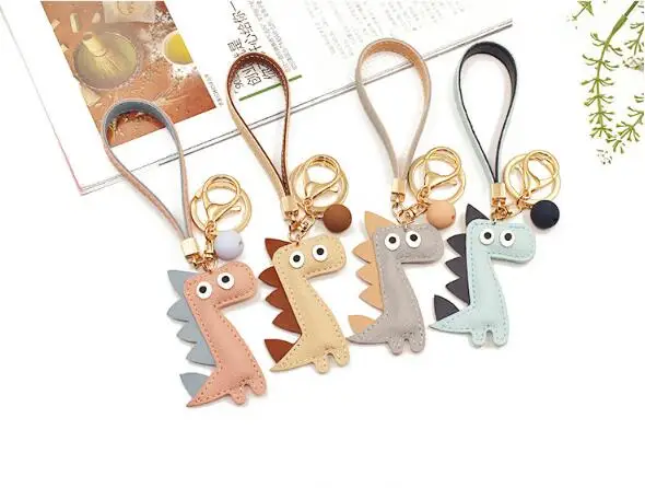 

Cute Dinosaur Keychain&Key Ring Fashion Cotton Stuffing Cartoon PU Key Chain Creative Car Key Ring Accessories