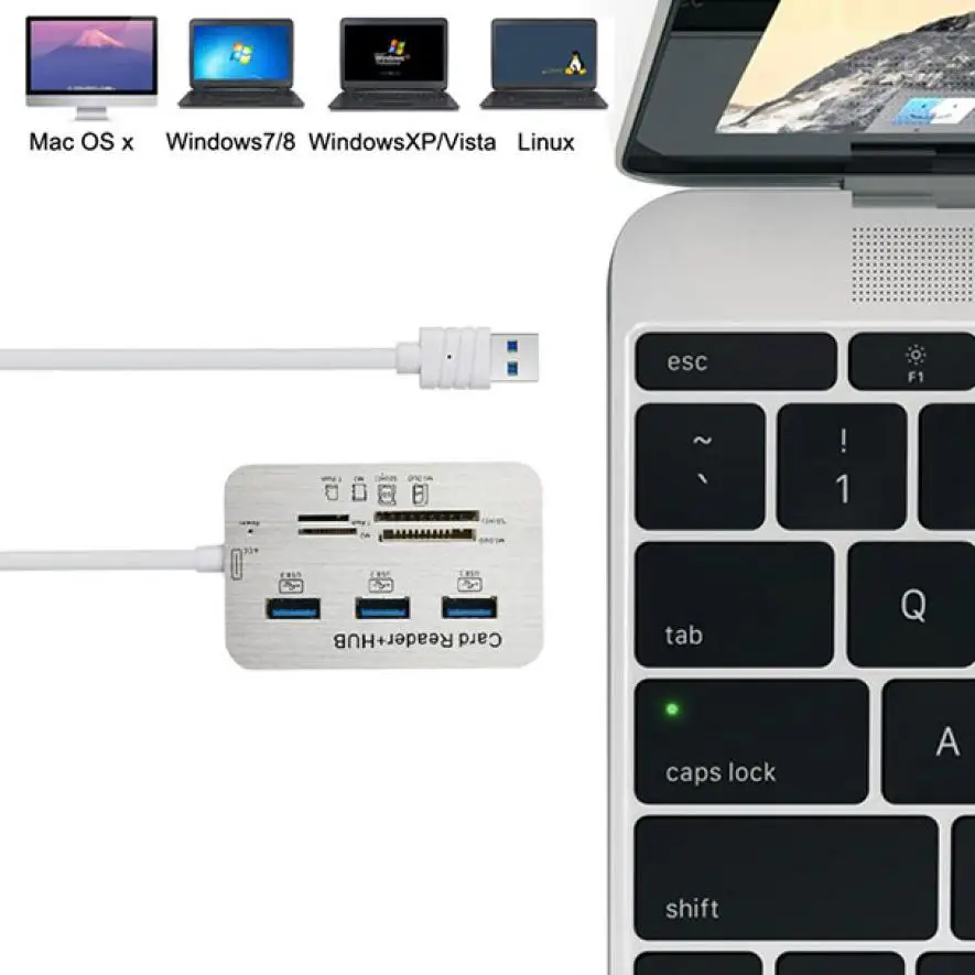 3 алюминиевый порт USB 3,1/USB 3,0/USB2.0.Hub с MS SD M2 TF Multi-In-1 кард-ридер Портативный Usb разветвитель l0719#2