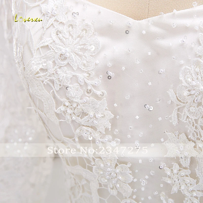 Loverxu Vestido De Noiva/кружевное свадебное платье с длинными рукавами,, круглый вырез, Аппликация из бисера, линия, винтажное свадебное платье, большие размеры