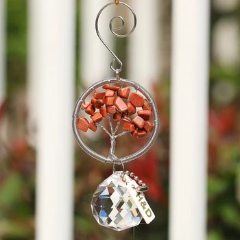 

H&D 30mm Clear Crystal Prism Ball Red Brown Handmade Pandent Metal Chandelier Part Hanging Pendants Suncatcher Christmas Decor