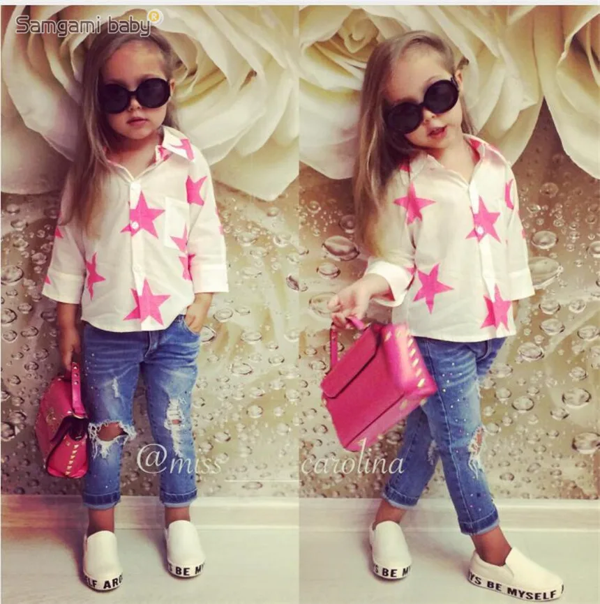 Детские осенние стильные рубашки SAMGAMI для девочек с принтом в виде пятиконечной