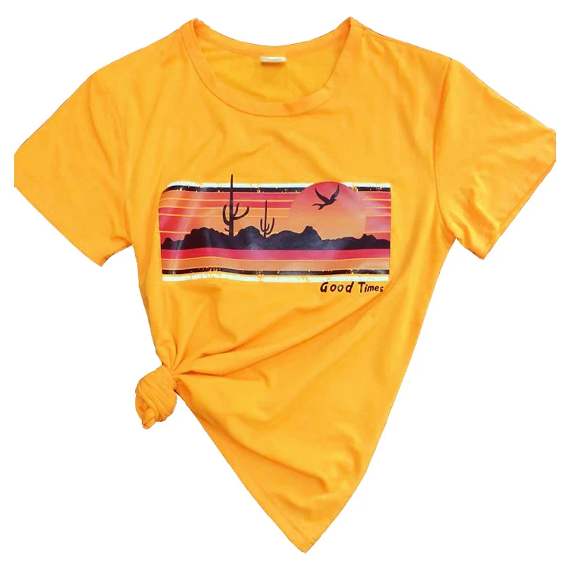 Tee Good Times Landscape Graphic T-shirt Fashion Summer Classy Colored Print Funny Top Women Casual Tumblr Hipster Tshirt | Женская