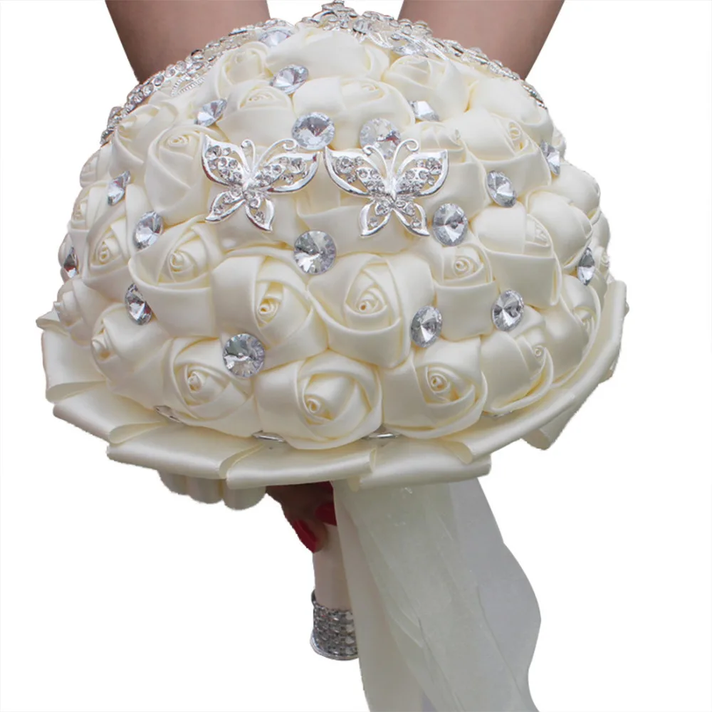 AYiCuthia великолепный кристалл Букеты Свадебные Ivory Rose невесты цветы искусственный сапфир жемчугом Свадебные букеты S105