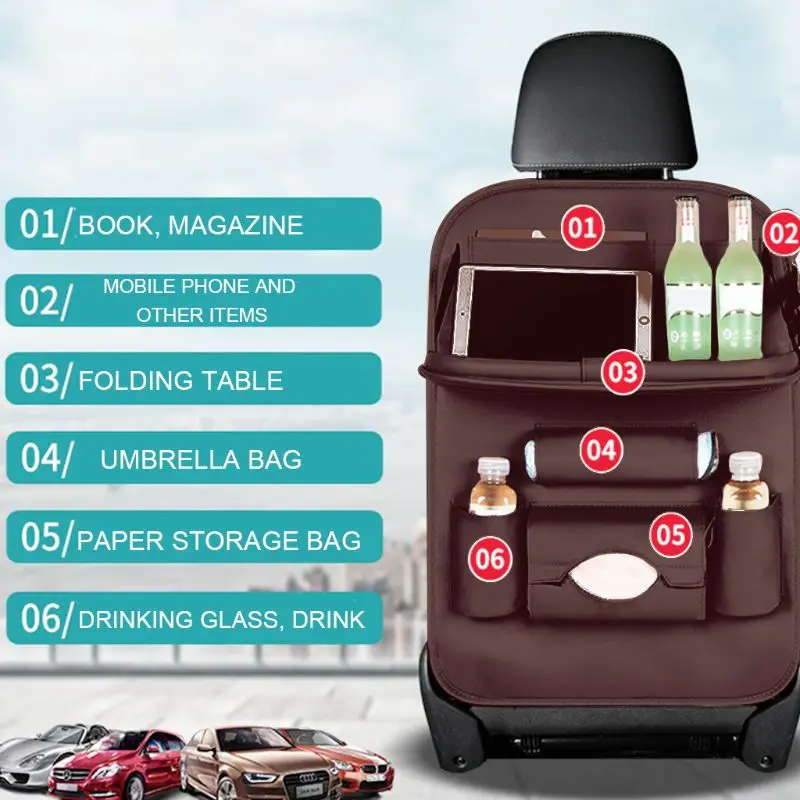 Car Seat Storage Hanging Bag Leather Belt Tray Folding Folding Plate Car Seat Bag Car Accessories