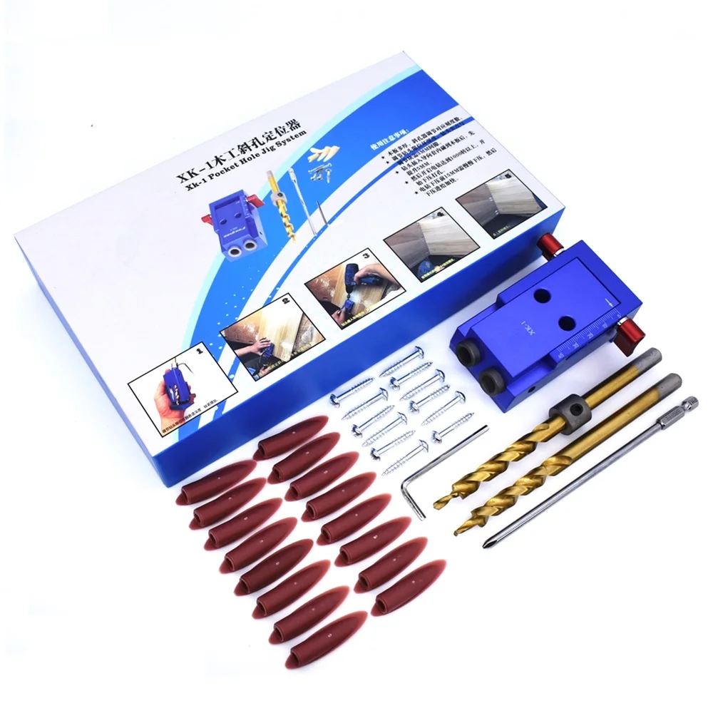 

Pocket Hole Jig System Kit Mini Kreg Style with Drilling Bit Screwdriver Wrench Hand Tools Accessories for Wood Working Joinery