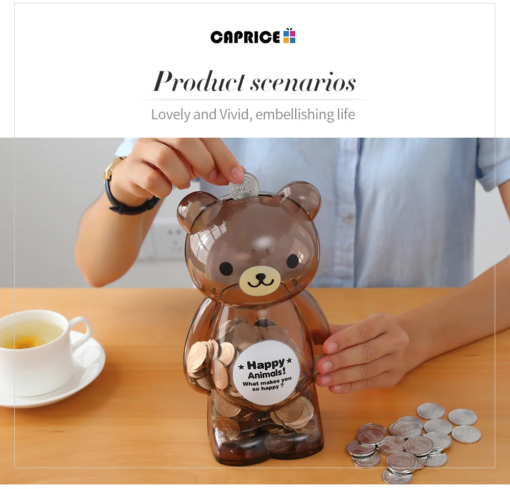 Bear Money Box Plastic Coin Saving Piggy Bank Transparent Candy Storage Safe Box Child Kids Cash for Deposit Home Decor AP0728