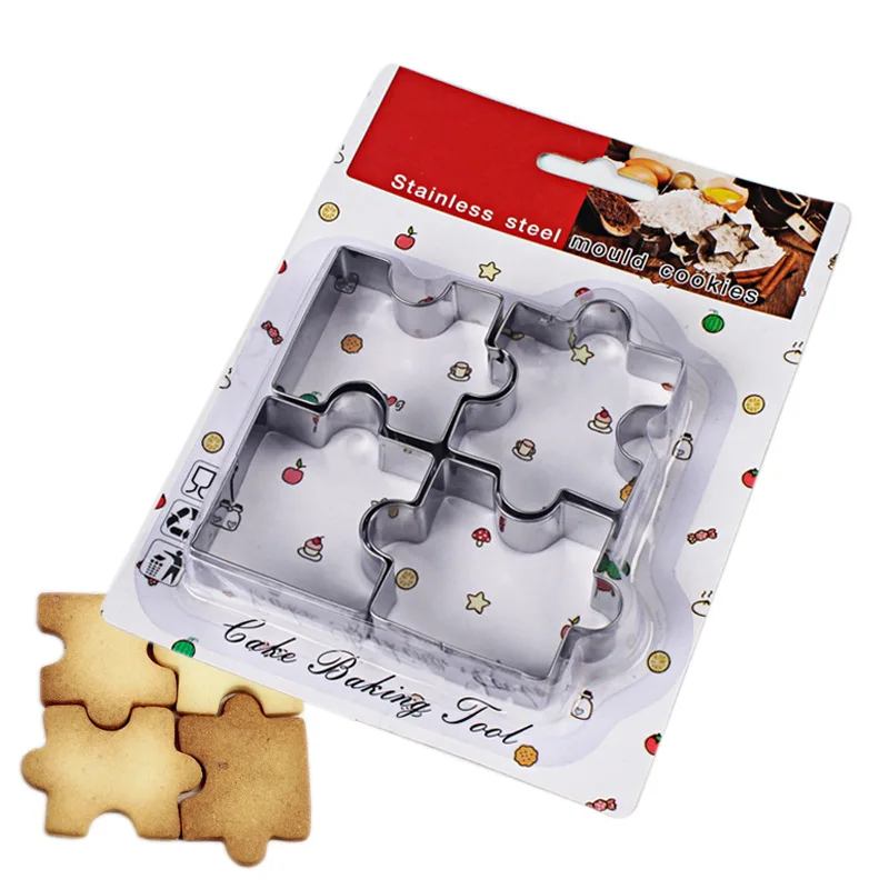 4pcs Stainless Steel Puzzle Piece Cookie Cutter Biscuit Pastry Cake Decor Mold R