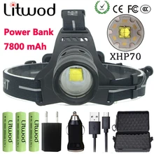 Litwod z252808 светодиодный головной светильник XHP70 30000LM налобный фонарь мощная головная лампа освещение для рыбалки, фонарик Фонарь zoom головной светильник