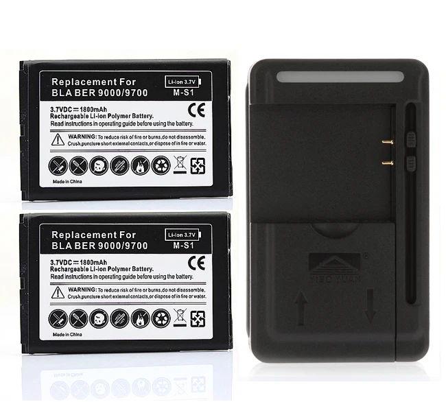 

2x Replacement Battery 1800mAh + USB Wall Charger USB Port Adaptor for Blackberry Bold 9700 9780 9000 Wholesale