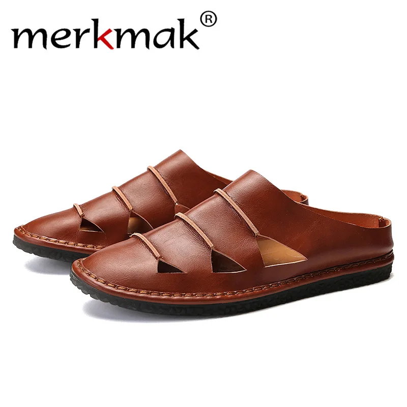 

Merkmak Hot Sale Sandals Men Shoes Summer Slippers Men Genuine Leather Sandals Black Beach Slippers Sandalias Hombre Sandale