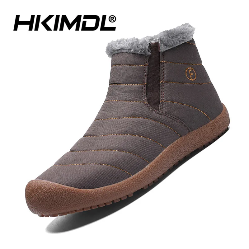 HKIMDL/Новинка; модная мужская зимняя обувь; однотонные зимние ботинки с плюшевой подкладкой; теплые водонепроницаемые лыжные ботинки; размеры 38-48