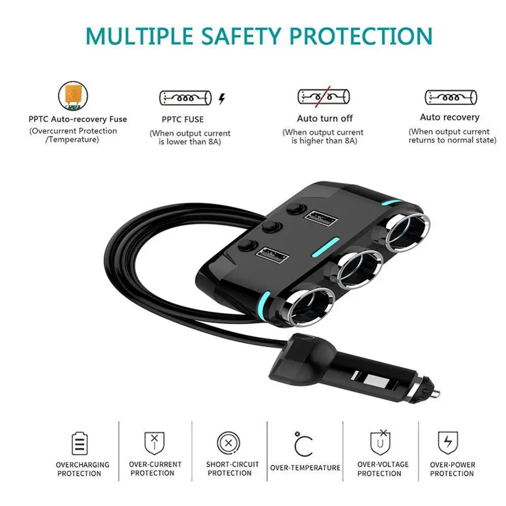 Автомобильный прикуриватель USB адаптер 3 гнезда прикуривателя сплиттер с светодиодный Напряжение Дисплей устройство для автомобиля с двумя портами USB Зарядное устройство реле 12V