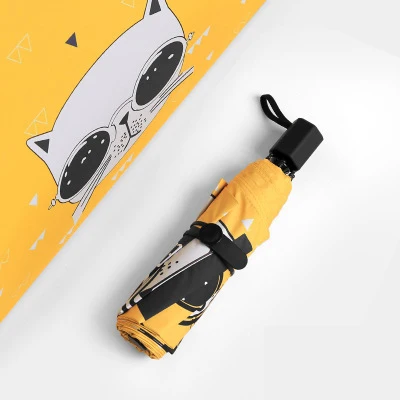 three folding yellow Ручная роспись, животный принт, зонтик для дождя, женский, ветрозащитный, Сверхлегкий, дождь, защита от солнца, складной зонтик, женский зонтик, зонтик для детей - Цвет: three folding yellow