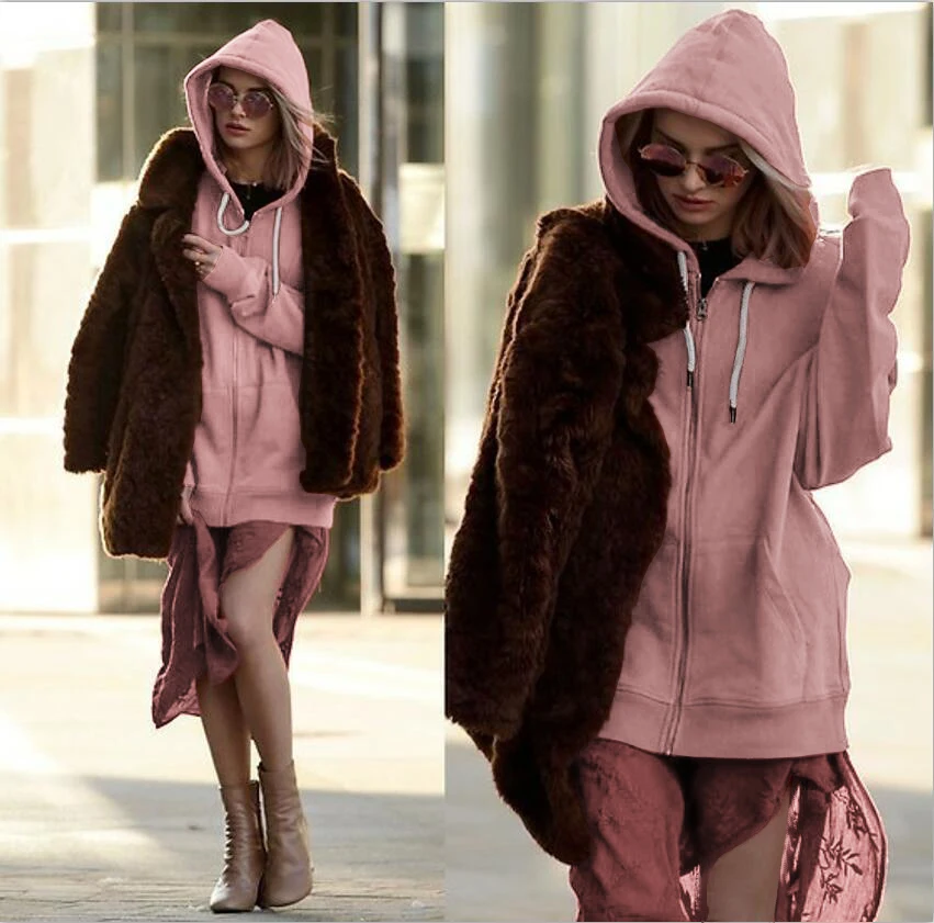 Fashion Women Jacket Solid Color Zip up Hoodie Sweatshirt Casual Winter